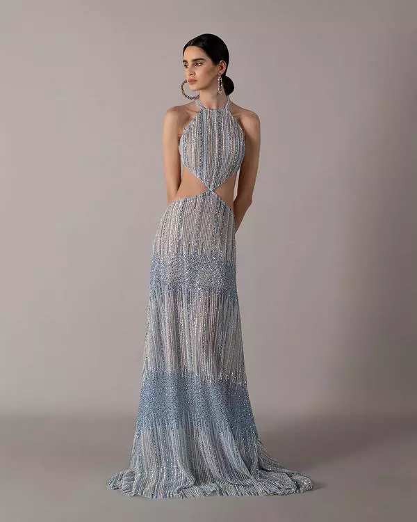halter neck hand-embellished dress 