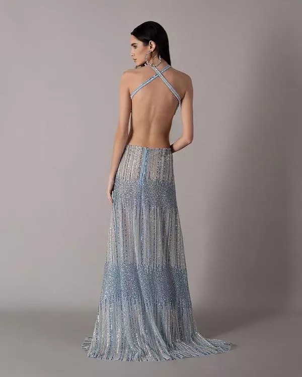 halter neck hand-embellished dress 