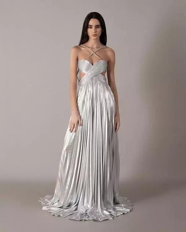 Pleated cut-out dress 