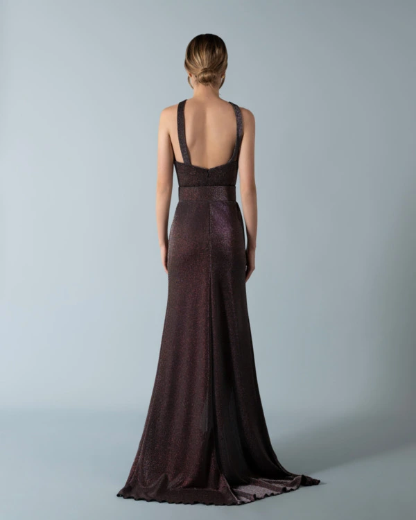 Halter neck shiny dress