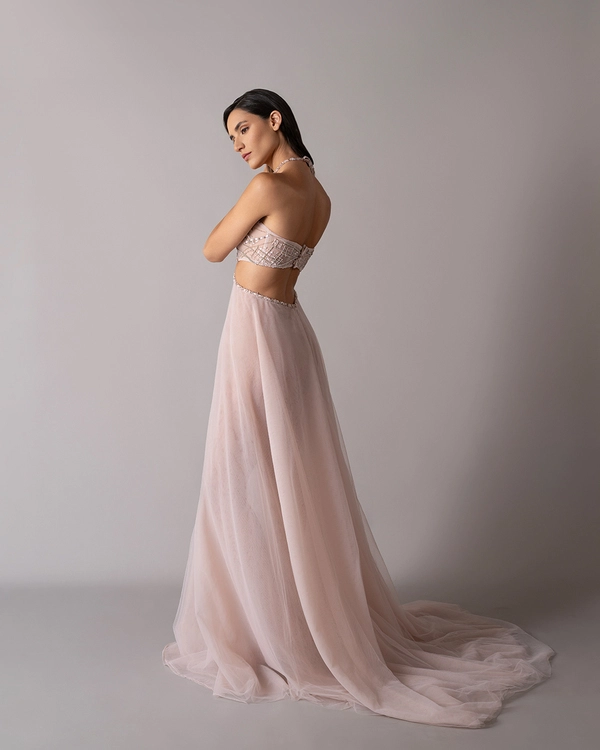 Geometric hand-embroidered cut-out dress