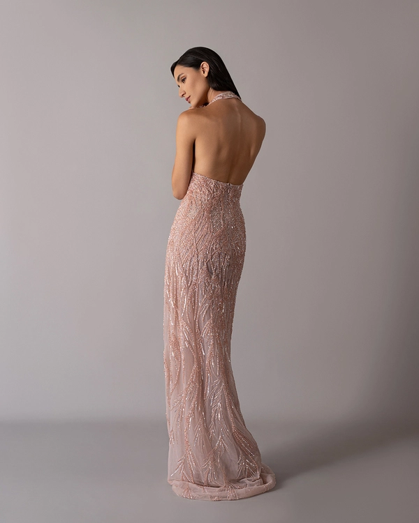 Criss-cross halter neckline hand-embroidered dress