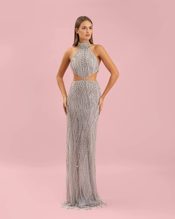 Halter cutout embroidered dress 