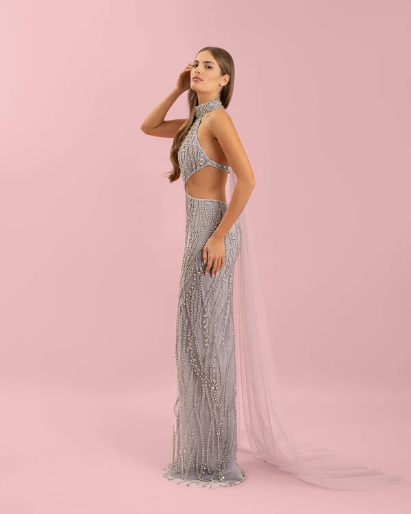 Halter cutout embroidered dress 