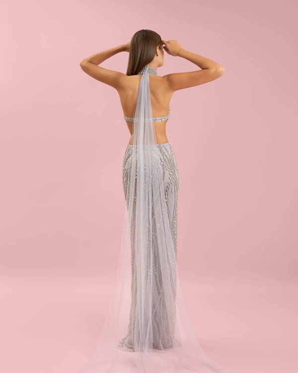 Halter cutout embroidered dress 